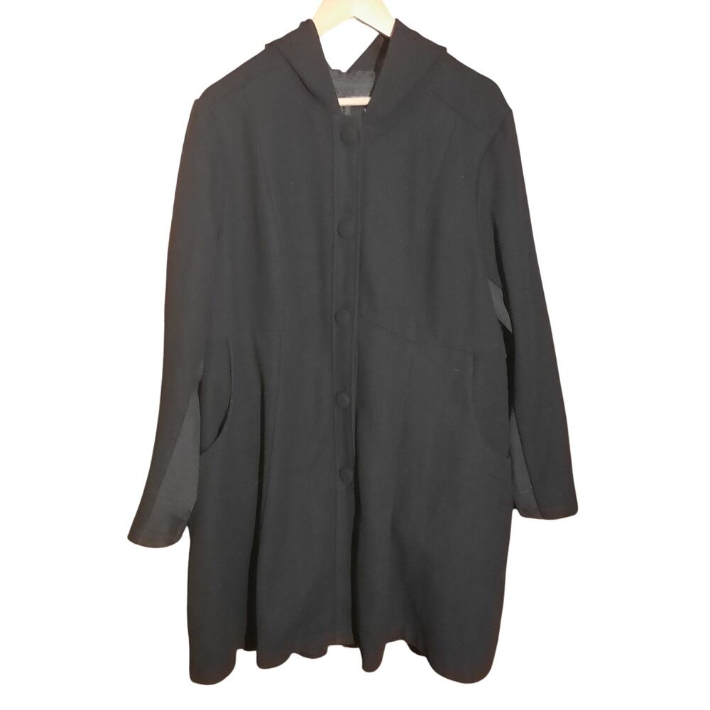 Torrid Womens Black Hooded Single Breasted Lined Fabric Button Front Coat Size 3